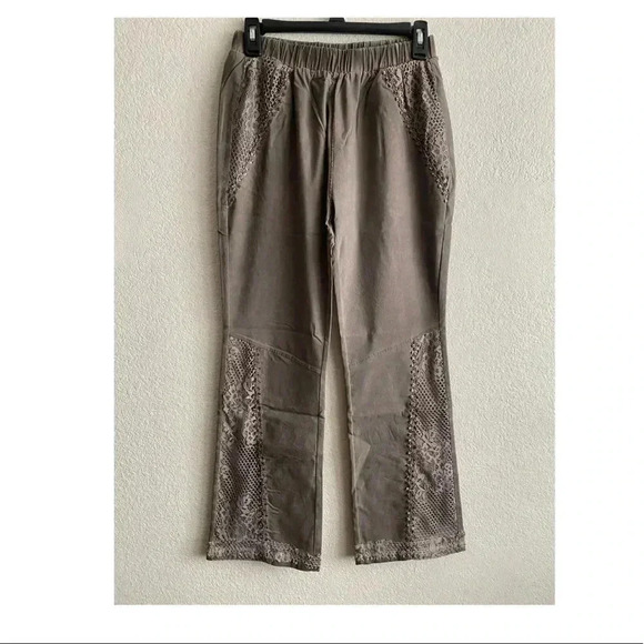 🆕Pretty Angel Ecru Lace-Accent Wide-Leg Linen Blend Pants S🆕 - Picture 3 of 14